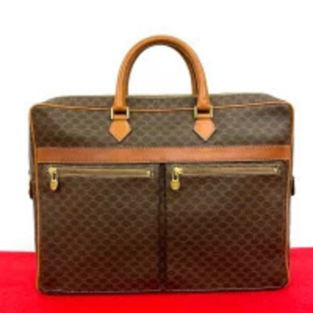 Celine Macadam Blazon Leather Briefcase Handbag Brown